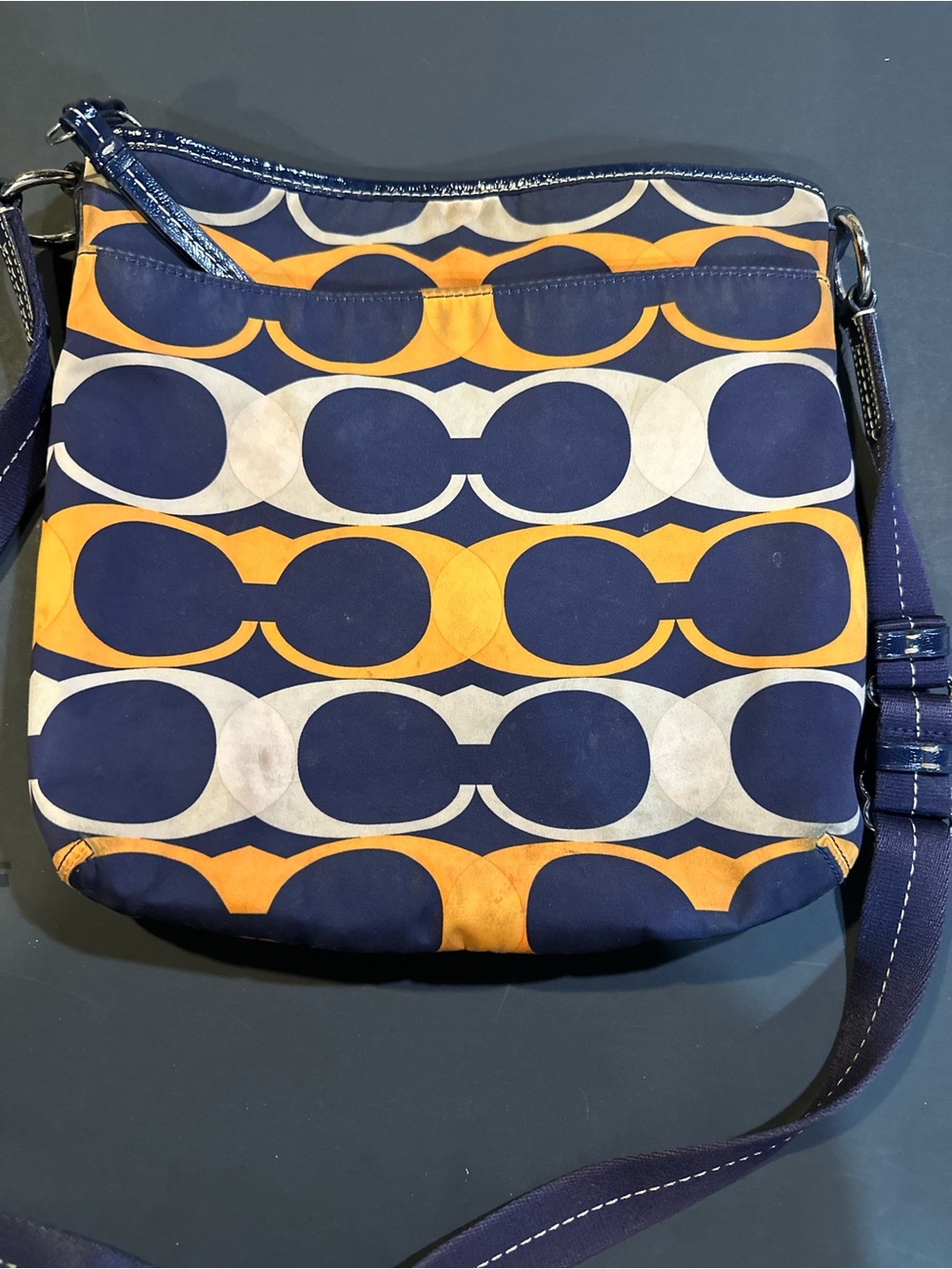 Coach Navy and Orange Signature Crossbody Purse - Picture 2 of 5